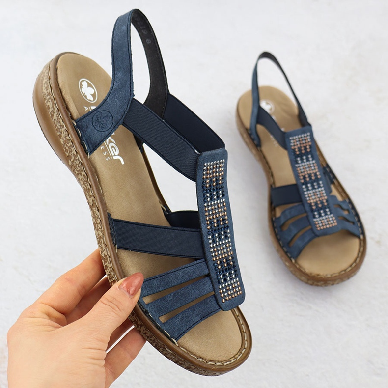 Frauensandalen mit dunkelblauem Rieker 628G7-14 1