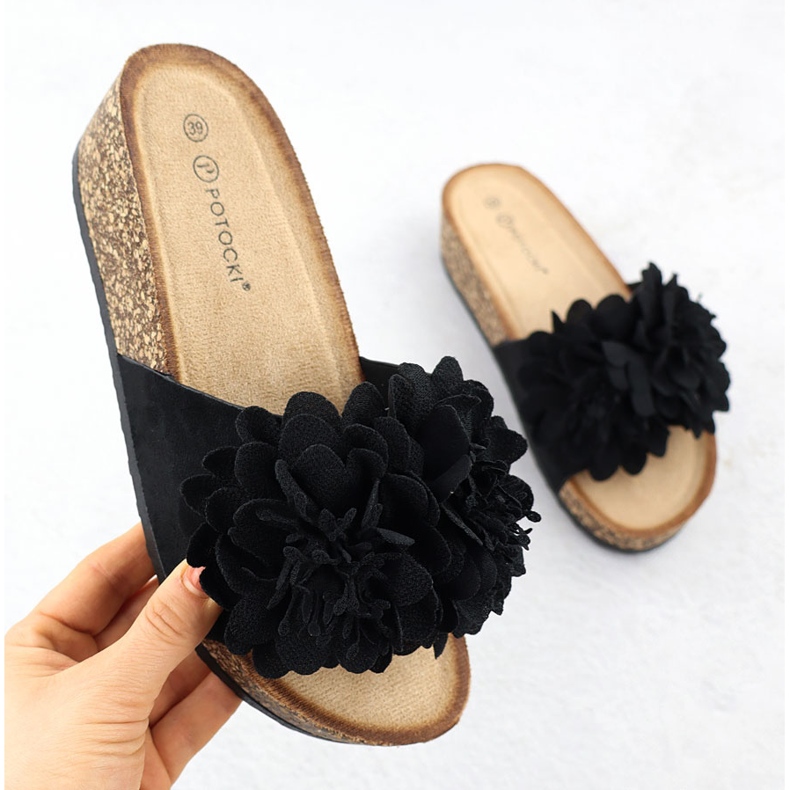 Damenflip -Flops auf Keilblumen schwarze Potocki GN17300 1