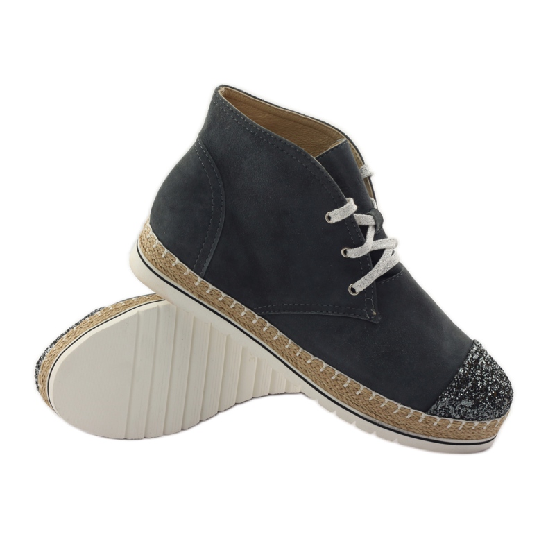 Damen-Espadrilles aus Leder, grau/silber, Neścior 3