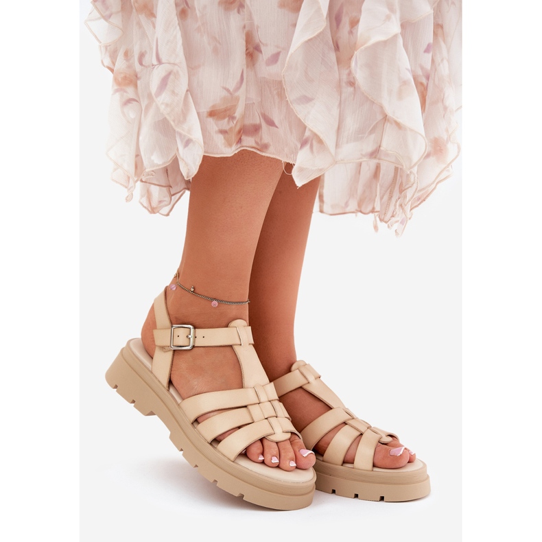 Öko -Leder -Frauen Sandalen auf der Plattform Beige 1