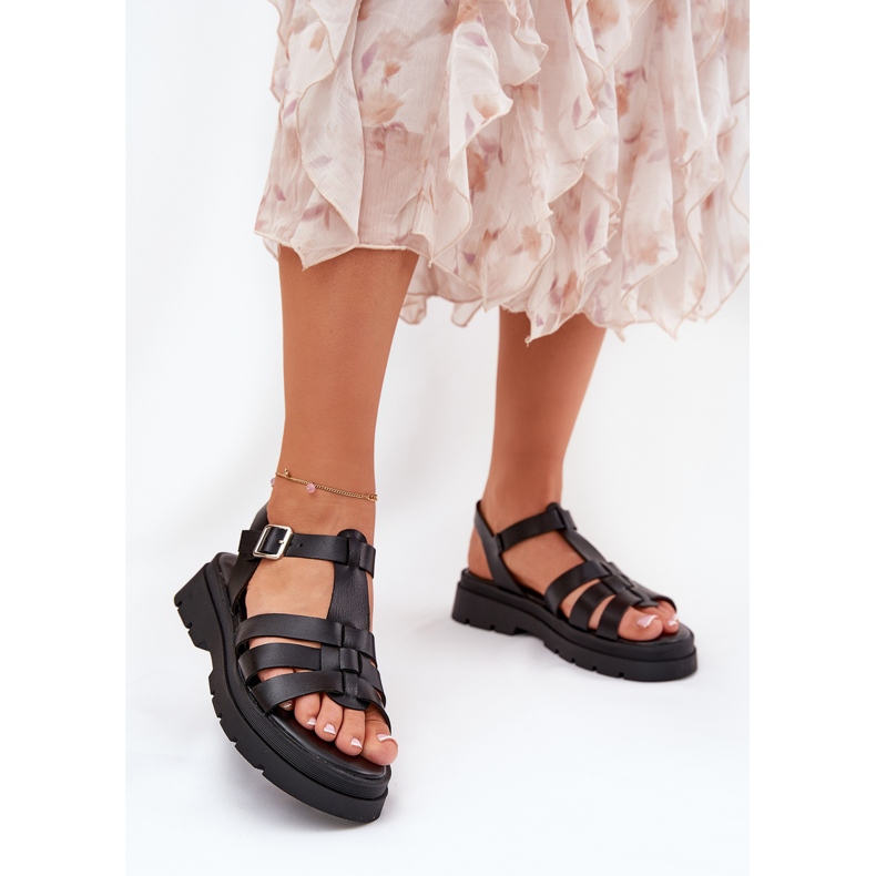 Öko -Leder -Frauen Sandalen auf der Plattform schwarz 2