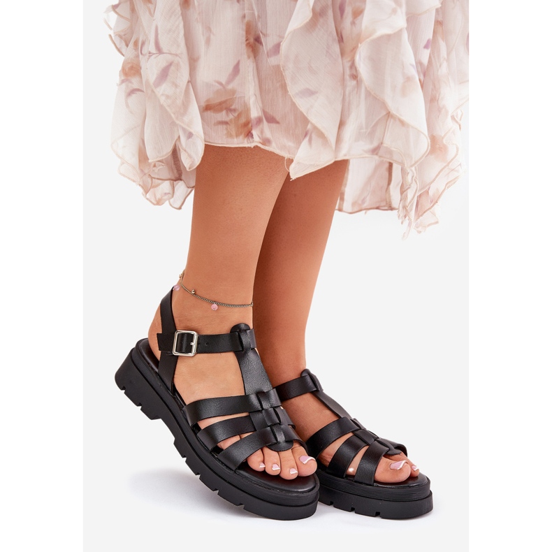 Öko -Leder -Frauen Sandalen auf der Plattform schwarz 1