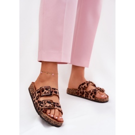 Damenflip Flops mit Klemmen am Cork Sohle braunen Leopardendruck 2