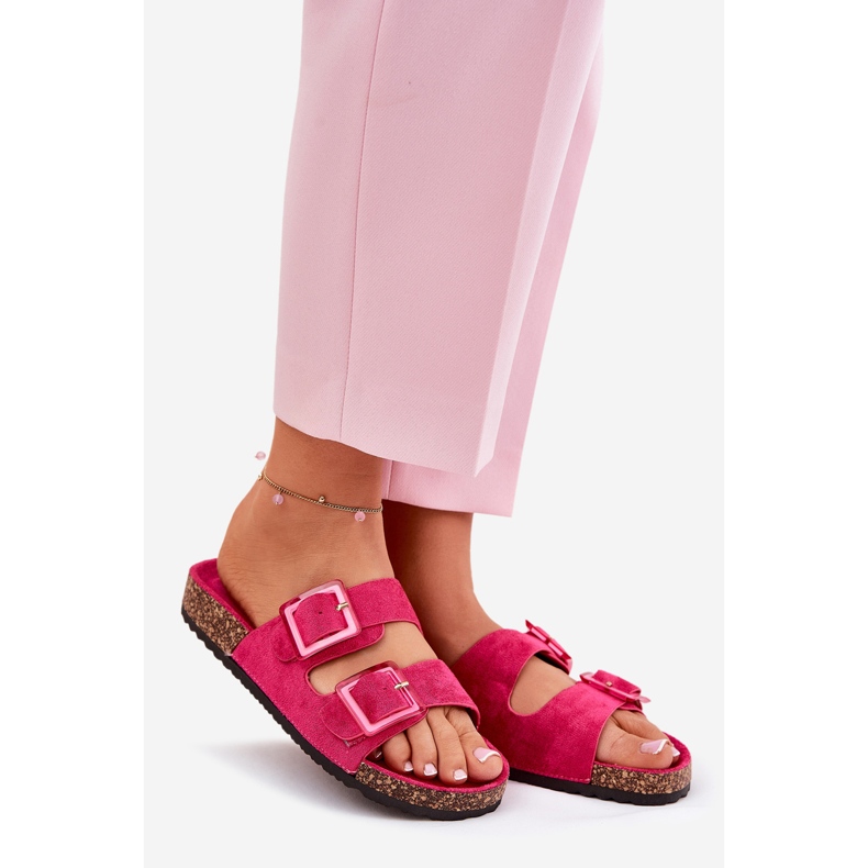 Die Flip -Damen -Flip flops mit Schnallen auf der Cork Sole Fuchsia rosa 1