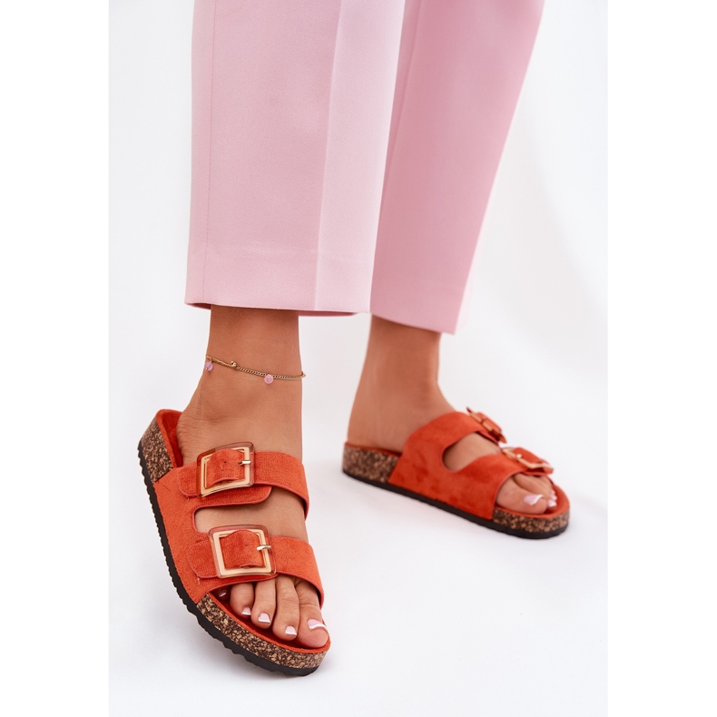 Damenflip Flops mit Klemmen auf einer Korkenorange -Sohle 2