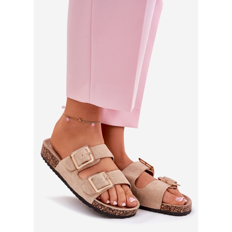 Damenflip flops mit Klemmen auf einem kork alleinigen Beige 1