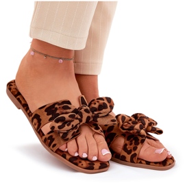 Flat -Frauen -Flip -Flops mit Bogen -Leopardenbogen braun 10