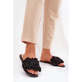 Flach -geköpfte Frauenflip -Flops mit dekorativen Blumen schwarze Blumen 2