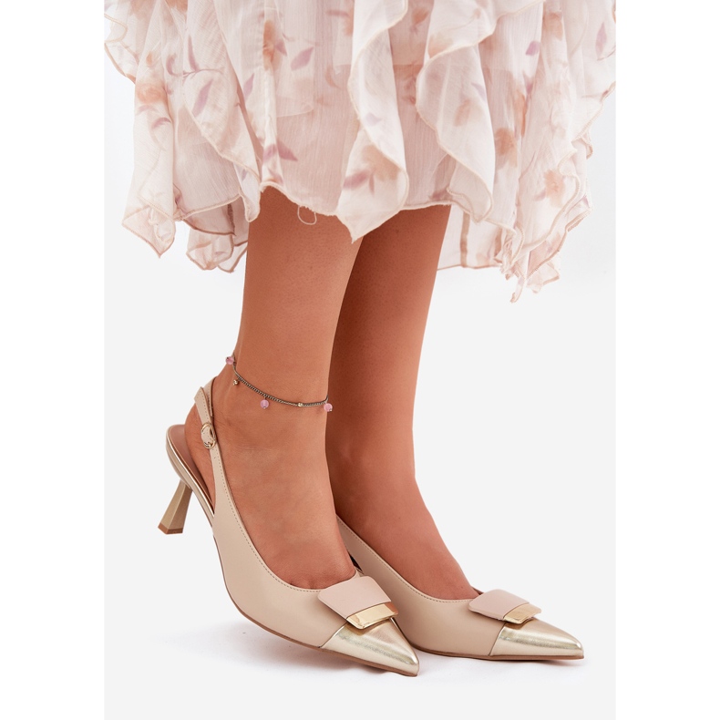 Elegante High Heels mit Dekoration Eco Leder Beige 1