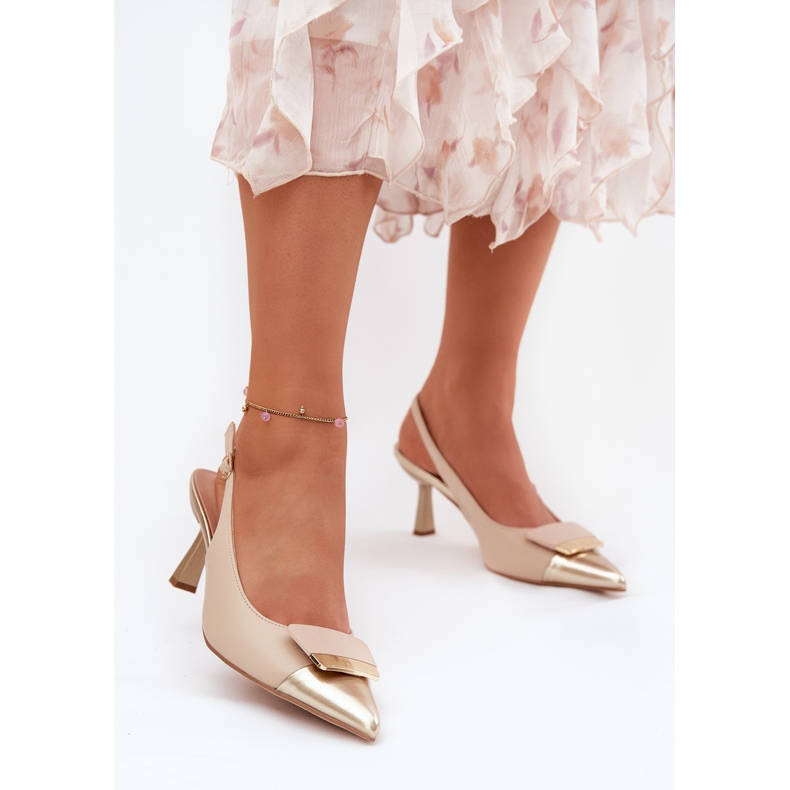 Elegante High Heels mit Dekoration Eco Leder Beige 2