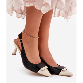 Elegante High Heels mit Dekoration Eco Schwarzes Leder 1