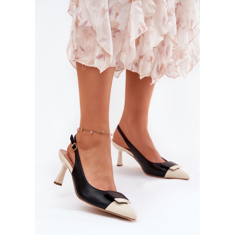 Elegante High Heels mit Dekoration Eco Schwarzes Leder 2