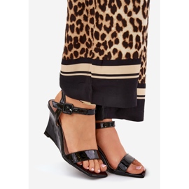 Bemalt Frauen Sandalen auf Keilen schwarz 1