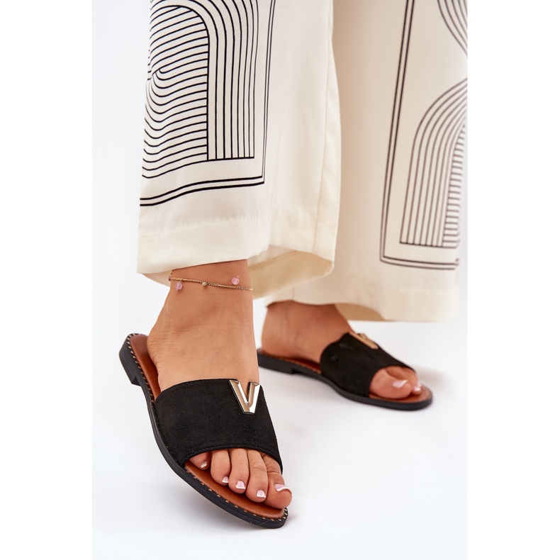 Flach -heftige Frauen -Flip -Flops mit dekorativen Details schwarz 2