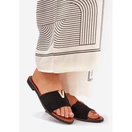 Flach -heftige Frauen -Flip -Flops mit dekorativen Details schwarz 1