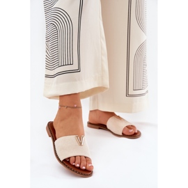 Flach -getötete Frauen -Flip -Flops mit dekorativen Details Beige 2
