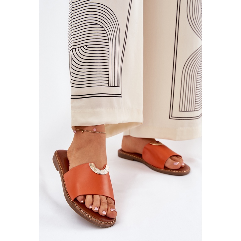 Öko -Leder -Frauen -Flip -Flops mit dekorativen Orangendetails 2