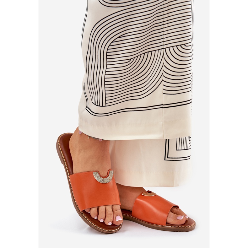 Öko -Leder -Frauen -Flip -Flops mit dekorativen Orangendetails 1