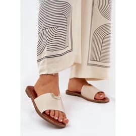 Öko -Leder -Frauen -Hausschuhe mit dekorativen Details Beige 2