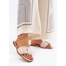 Flache Öko -Leder -Frauenzusammenfassungen mit beige Schnalle 2