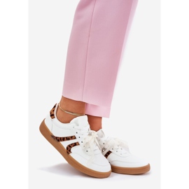 Niedrige Frauen -Turnschuhe mit Spitze weißer Leopardendruck 1