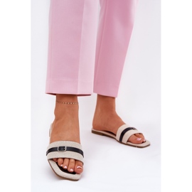 Flat-Frauen-Flip-Flops mit beige-schwarzem Gürtel und Schnalle 2