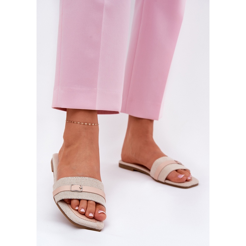 Flat -Frauen -Flip -Flops mit Gürtel und Schnalle Beige 2