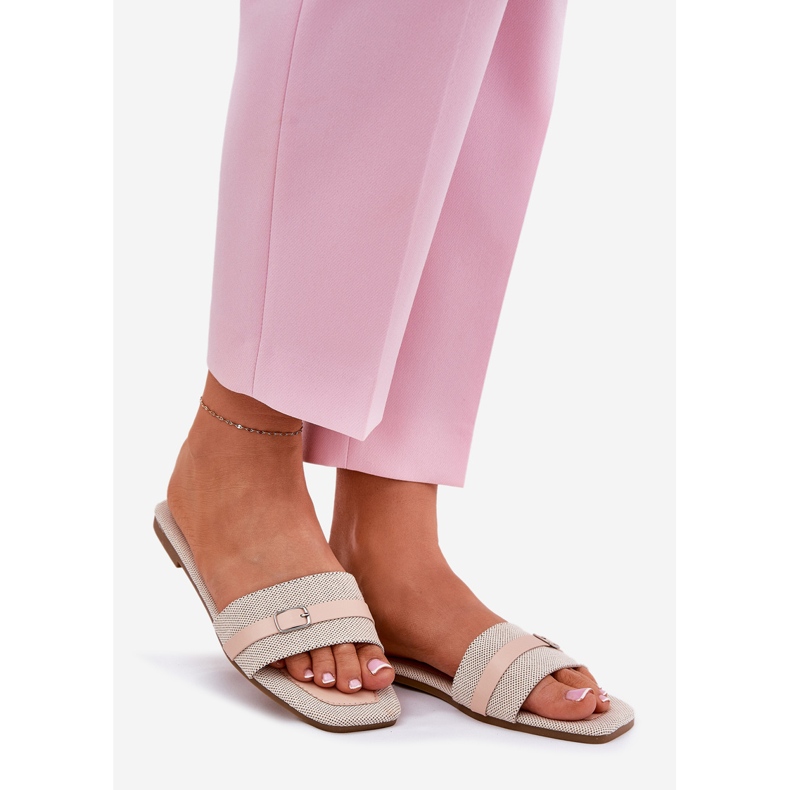 Flat -Frauen -Flip -Flops mit Gürtel und Schnalle Beige 1