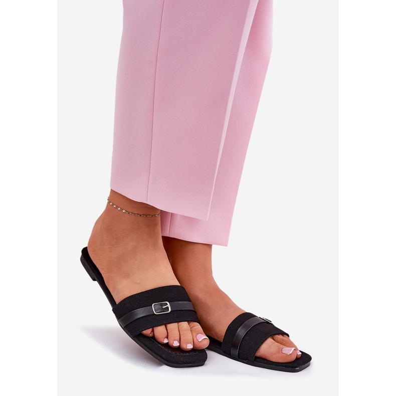 Flat -Frauen -Flip -Flops mit Gürtel und Schnalle Schwarz 1