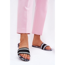 Gemusterte flache Frauenklappen schwarz 2