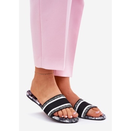 Gemusterte flache Frauenklappen schwarz 1