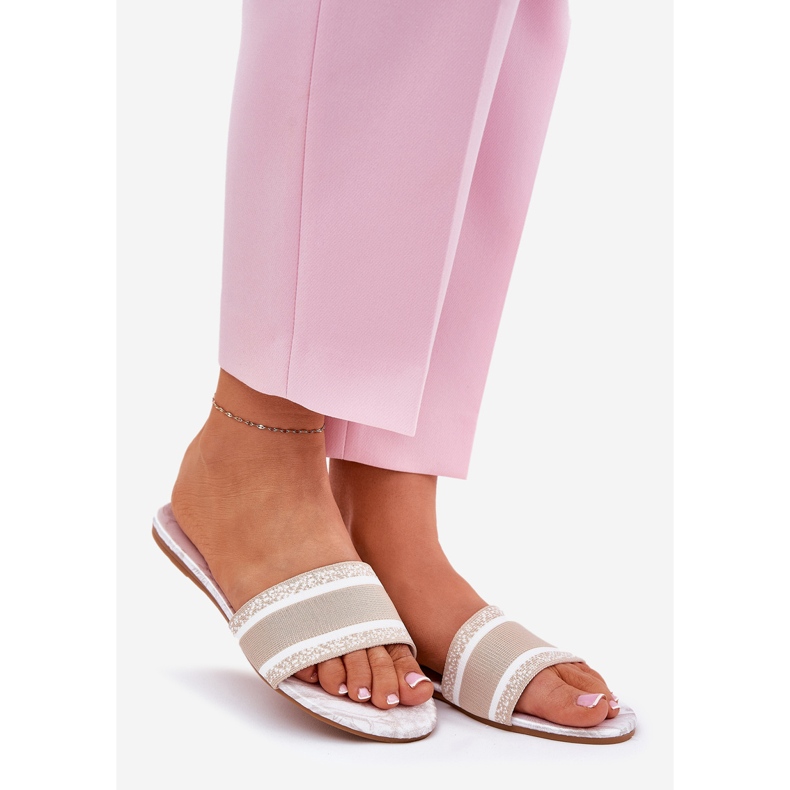 Patrouched Flat Beige Damen Pantoffeln 1