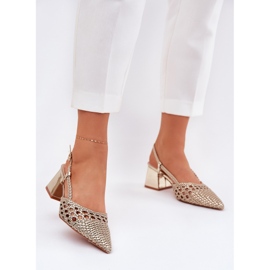 Ballerinas mit flachem Geflecht golden 2