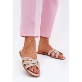 Flat -Frauen -Flip -Flops mit beige überwältigenden Streifen 2