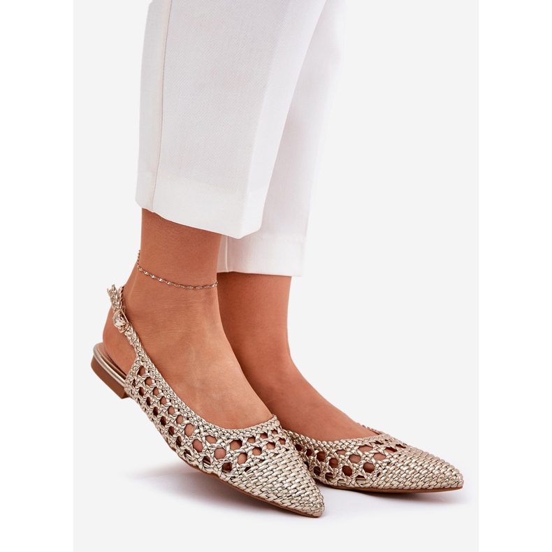 Sandalen mit Geflecht und spitzen Zehen Gold golden 1