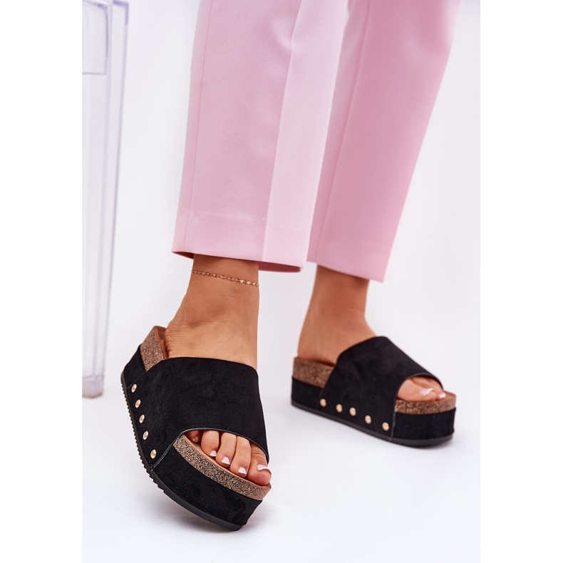 Damenflip Flops auf der massiven Plattform Eco Suede Schwarz 2