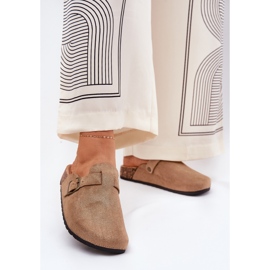 Pantoffeln Frauen Clogs auf der Plattform mit Khaki Buckle beige 2