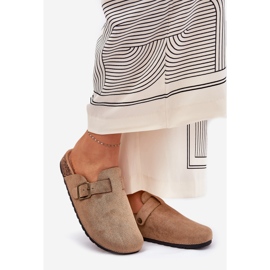 Pantoffeln Frauen Clogs auf der Plattform mit Khaki Buckle beige 1