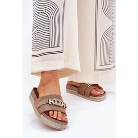 Damenschuhe mit einem goldenen Detail auf der Plattform mit Khaki Glitter beige 2