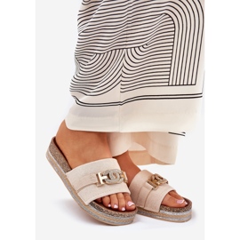 Women's Flip Flops mit einem goldenen Detail auf der Plattform mit Glitzer Beige 1