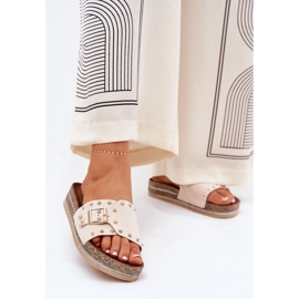 Damenflip flops auf der Plattform mit einem Schnalle und Bolzen Beige 2