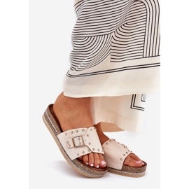 Damenflip flops auf der Plattform mit einem Schnalle und Bolzen Beige 1