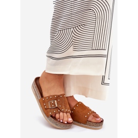 Damenflip flops auf der Plattform mit einer Klammer- und Kamelenstollen braun 1