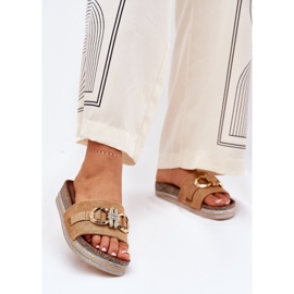 Damenflip Flops auf der Plattform mit Glitzer und Golden Decoration Camel braun 2