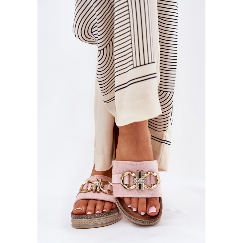 Damenflip Flops auf der Plattform mit Glitzer und Golden Decoration Pink rosa 2