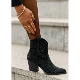 Dekorierte Frauenstiefel mit High Heels mit Werkzeugen im Spitz S.Barski Hy42-121 Schwarz 6