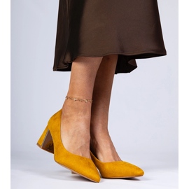 Gelbe Pumpen auf einem elegant dekorierten Pfosten 2