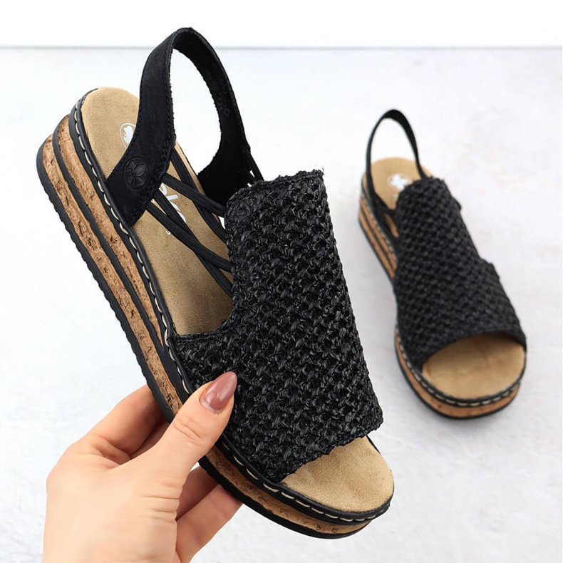 Frauensandalen auf Wedgets Black Rieker 62941-00 schwarz 1