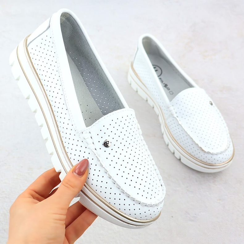 Openwork Leder -Slipper auf der White Filippo DP7006 -Plattform weiß 1
