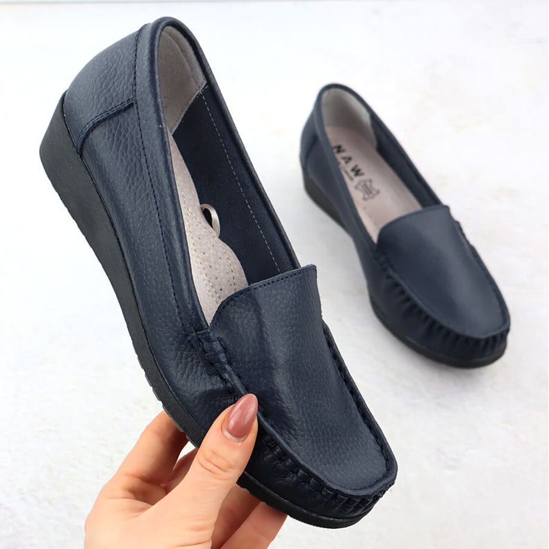 Damenleder -Ladung auf einer Plattform Marine Blue Sabatina JHY03 blau 1